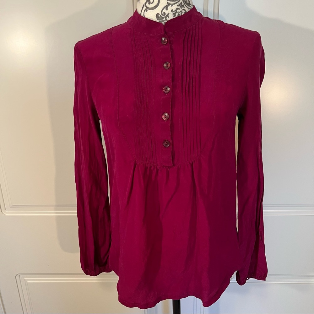 CURRENT 100% SILK Tunic Blouse w/Placket and buttons women's size 6